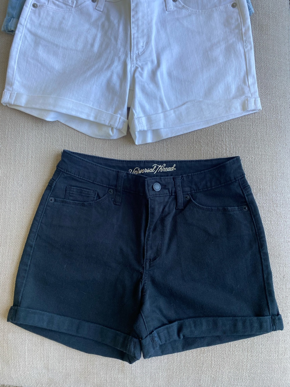 4 for 1 Universal Thread Women's Denim Shorts - Light + Dark Wash, Black, White - Picture 7 of 11